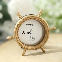 4 Gold 3.5" Mini Ship Wheel Round Picture Frames Party Wedding Favors