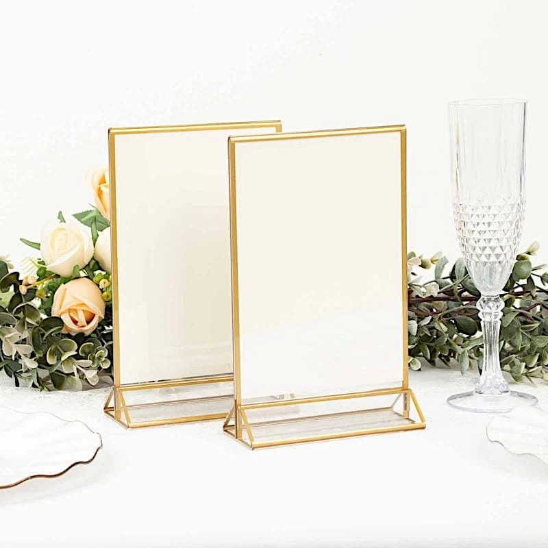 6 Clear With Gold 5x9 In Freestanding Table Sign Holders Acrylic Display Stands - Image 5