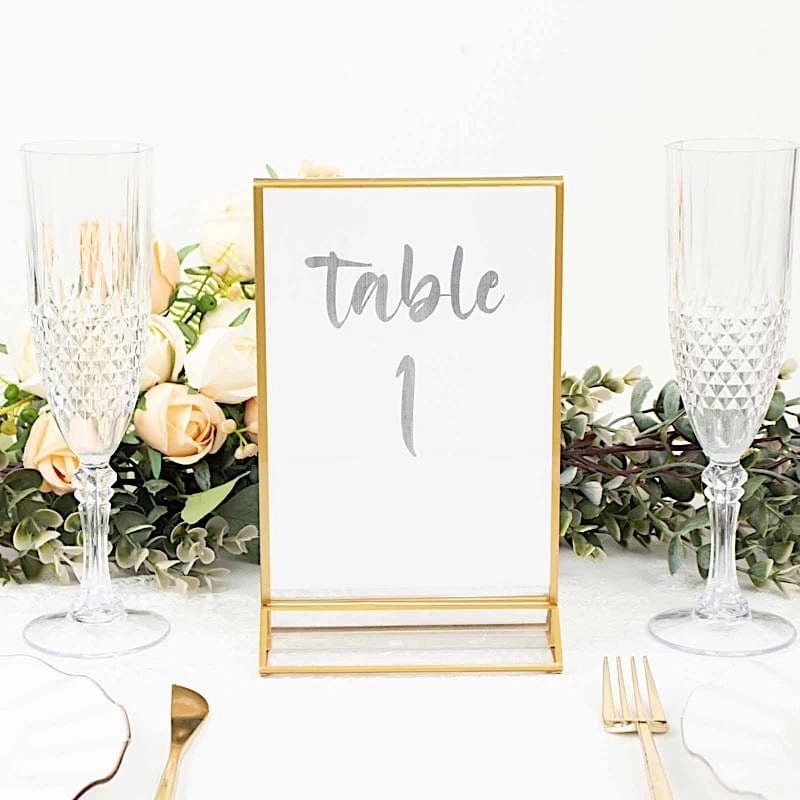 6 Clear With Gold 5x9 In Freestanding Table Sign Holders Acrylic Display Stands