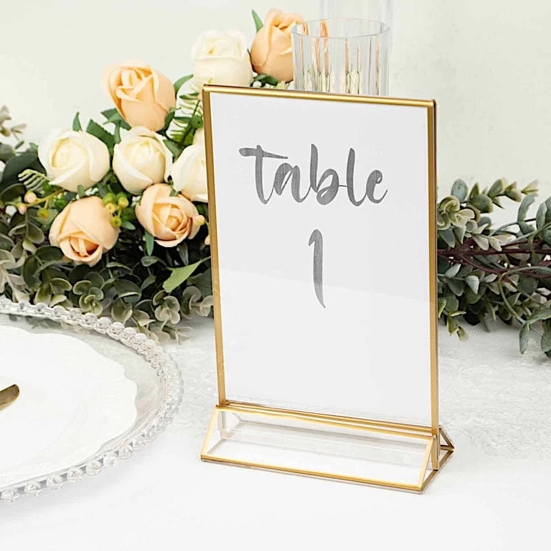 6 Clear With Gold 5x9 In Freestanding Table Sign Holders Acrylic Display Stands - Image 6