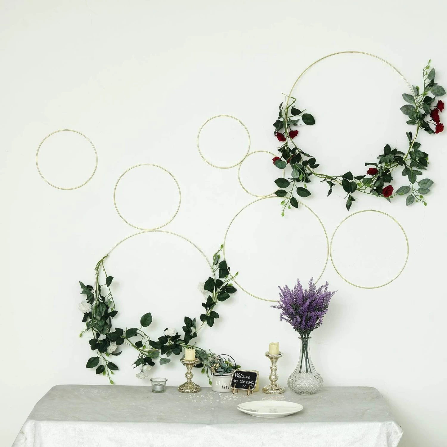 5 Pcs Metal Round Hoops Hanging Wreaths Rings - Image 11