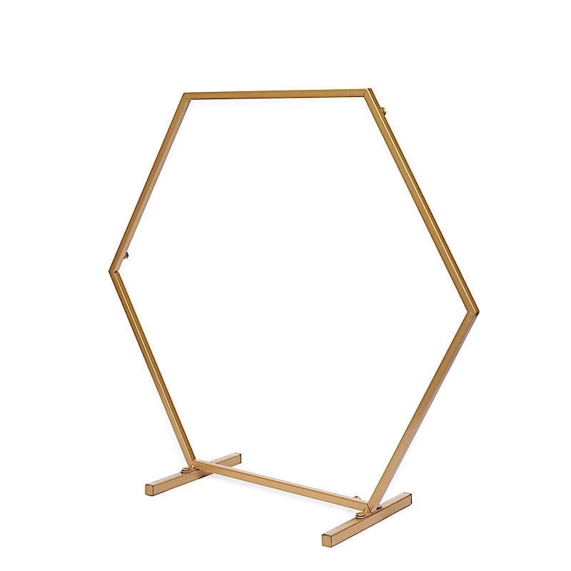 Gold Hexagon Metal Flower Frame Geometric Table Arch Centerpiece - Image 9
