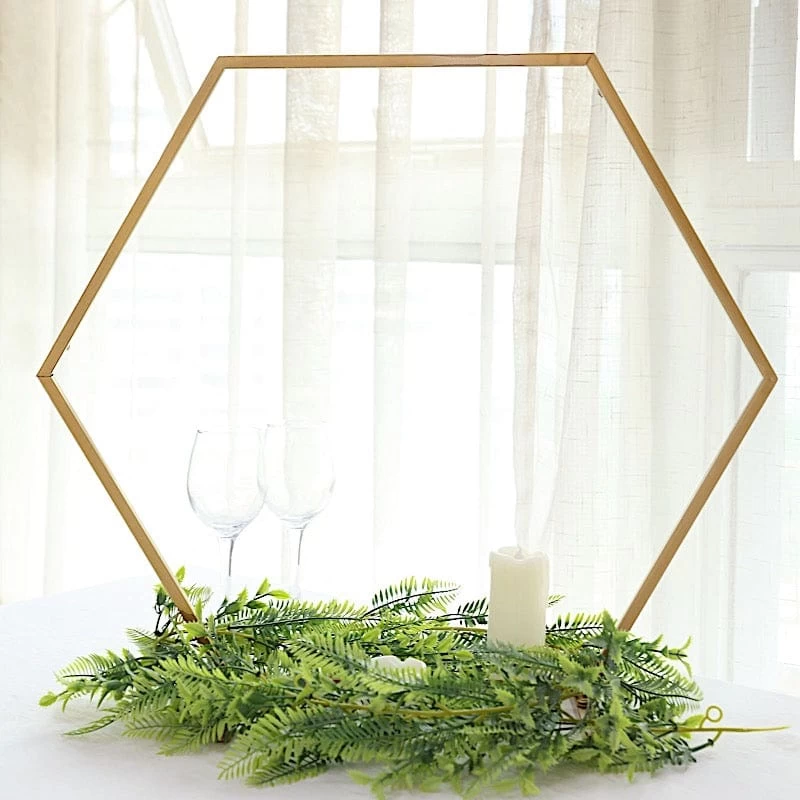 Gold Hexagon Metal Flower Frame Geometric Table Arch Centerpiece - Image 3