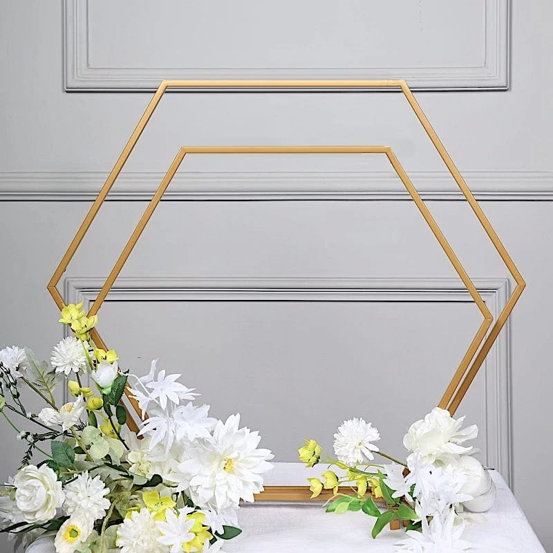 Gold Hexagon Metal Flower Frame Geometric Table Arch Centerpiece - Image 15