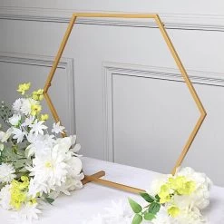 Gold Hexagon Metal Flower Frame Geometric Table Arch Centerpiece