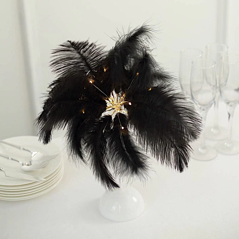 15 In Ostrich Feather LED Table Lamp Centerpiece Battery Operated Desk Light - Image 2