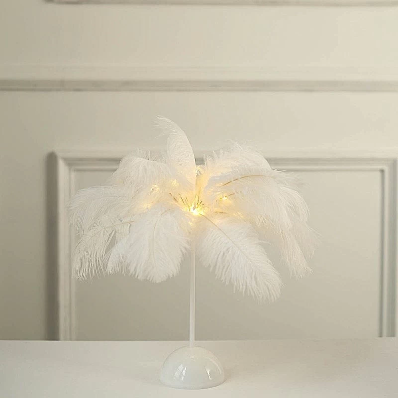 15 In Ostrich Feather LED Table Lamp Centerpiece Battery Operated Desk Light - Image 20