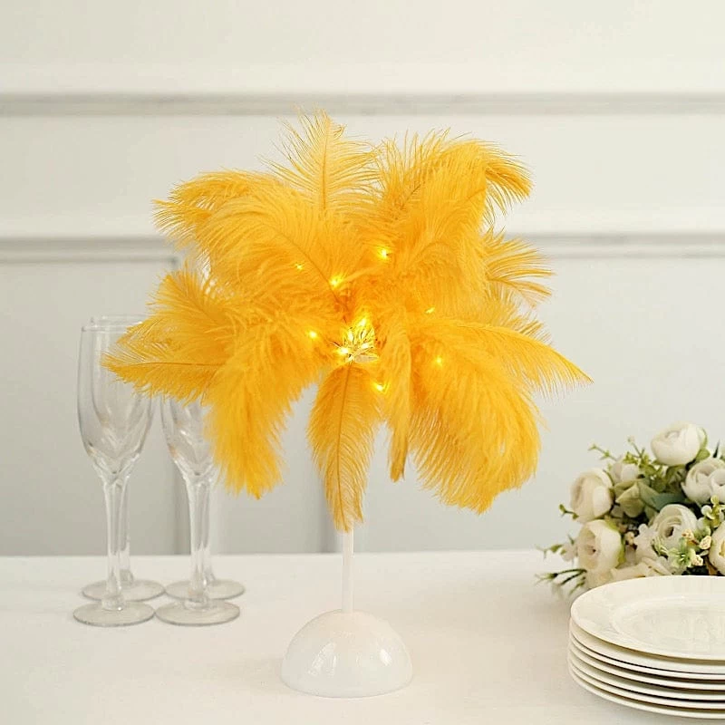 15 In Ostrich Feather LED Table Lamp Centerpiece Battery Operated Desk Light - Image 16