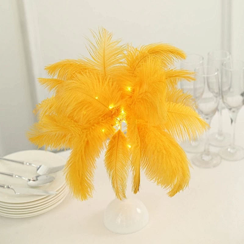 15 In Ostrich Feather LED Table Lamp Centerpiece Battery Operated Desk Light - Image 10