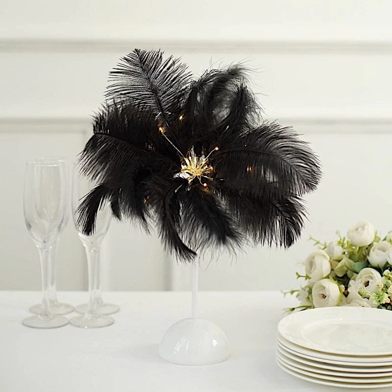 15 In Ostrich Feather LED Table Lamp Centerpiece Battery Operated Desk Light - Image 8