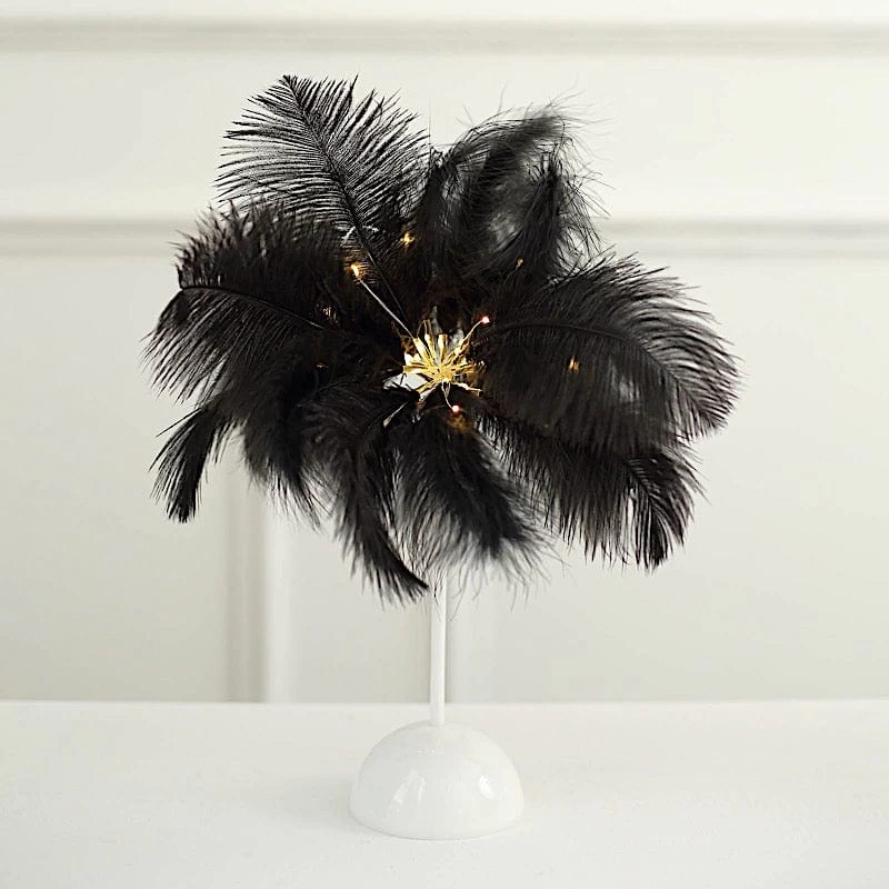 15 In Ostrich Feather LED Table Lamp Centerpiece Battery Operated Desk Light