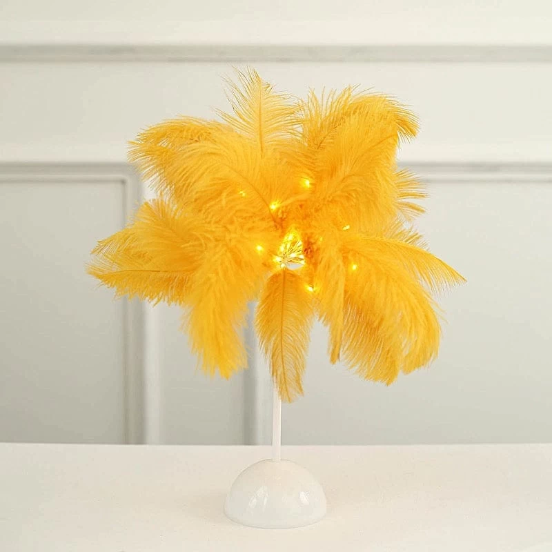 15 In Ostrich Feather LED Table Lamp Centerpiece Battery Operated Desk Light - Image 9