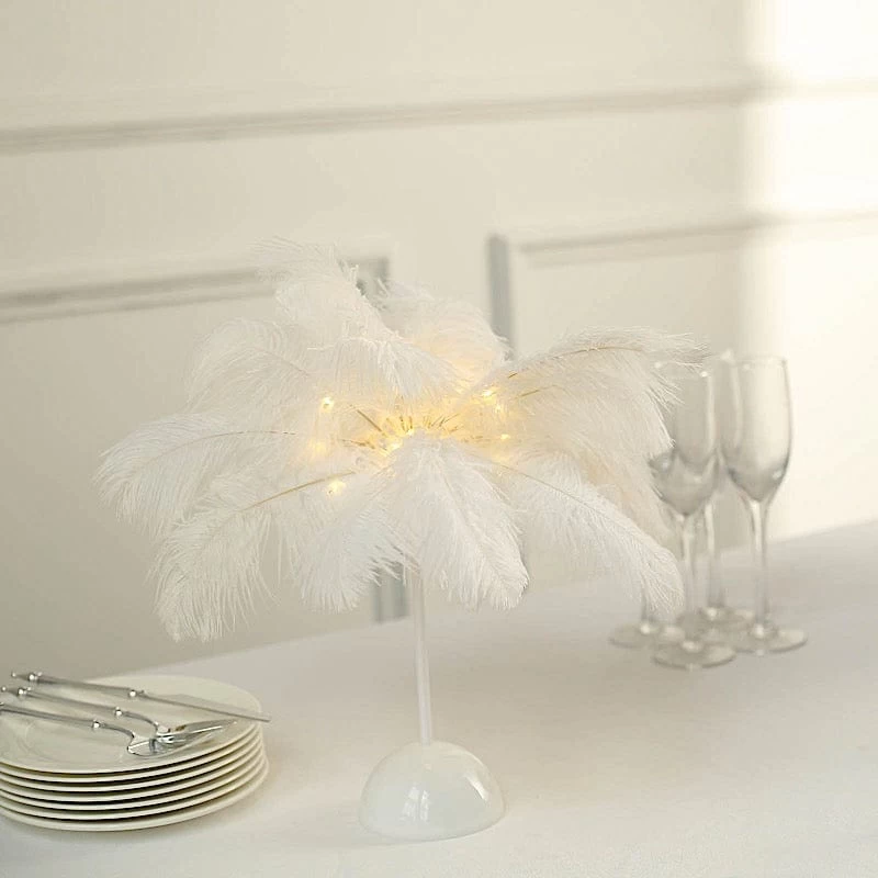 15 In Ostrich Feather LED Table Lamp Centerpiece Battery Operated Desk Light - Image 18
