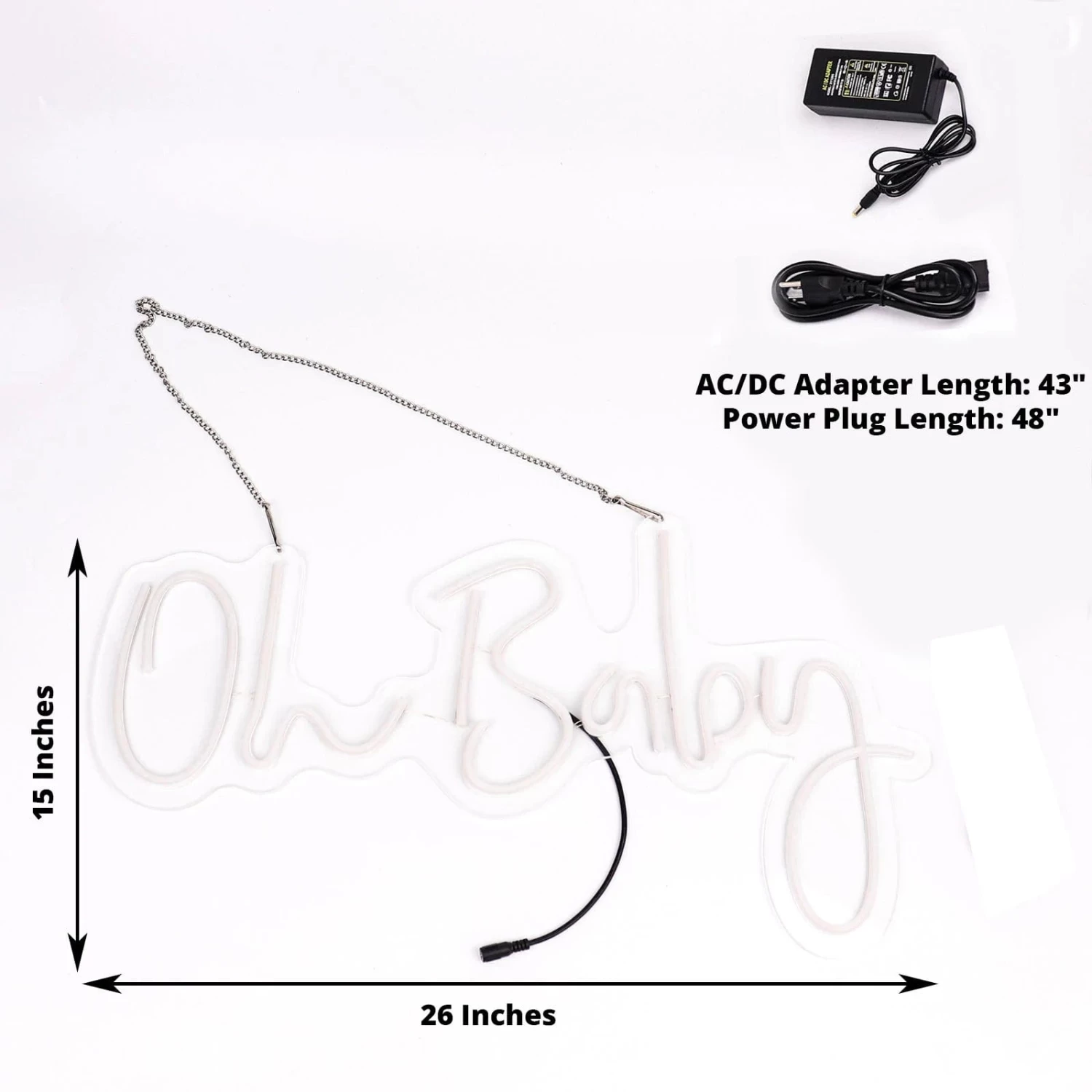 26 In Warm White Oh Baby Neon Sign LED Backdrop Wall Decorative Lights - Image 4