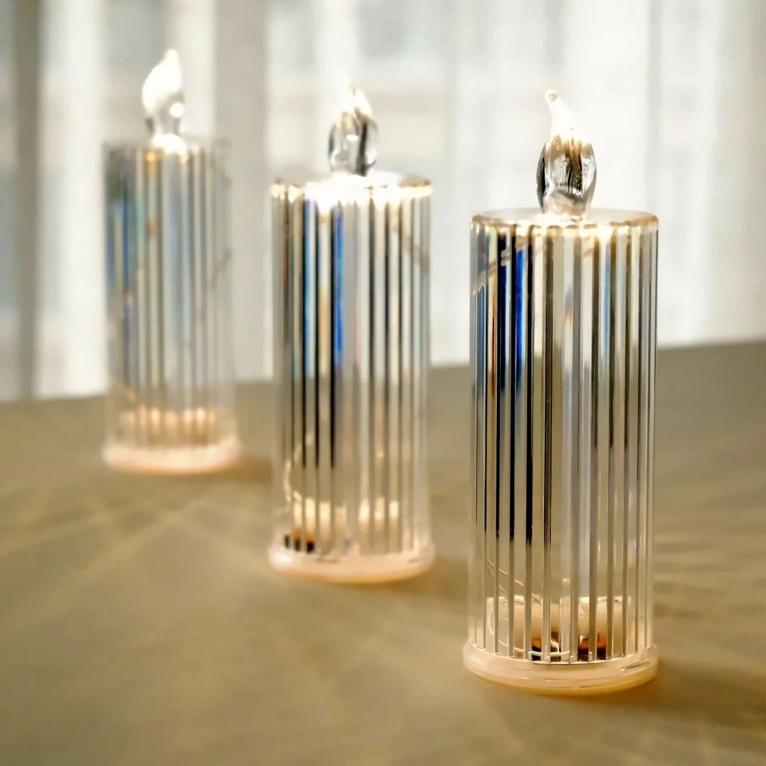 3 Warm White 6 In Battery Operated Diamond Light Pillar LED Candles - Image 4