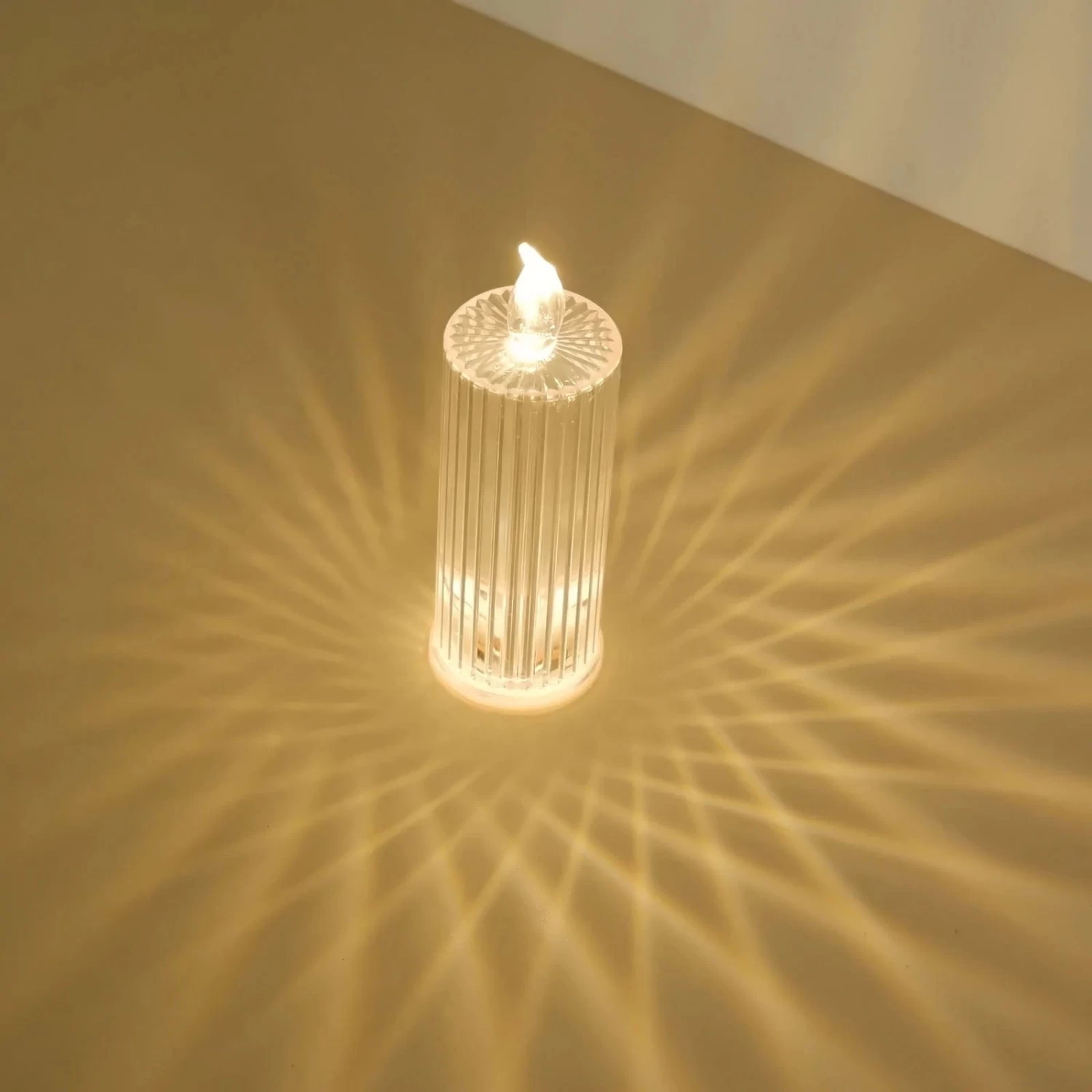 3 Warm White 6 In Battery Operated Diamond Light Pillar LED Candles - Image 5