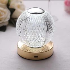 Clear 5 In Acrylic Crystal Ball Table Lamp USB Rechargeable LED Light