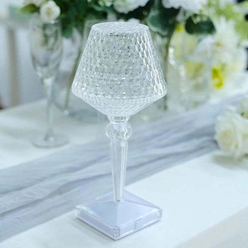 Clear 10 In Tall Acrylic Crystal Cup Shape Table Lamp USB Rechargeable LED Light