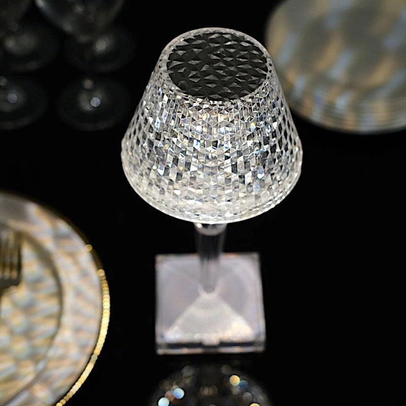Clear 10 In Tall Acrylic Crystal Cup Shape Table Lamp USB Rechargeable LED Light - Image 6