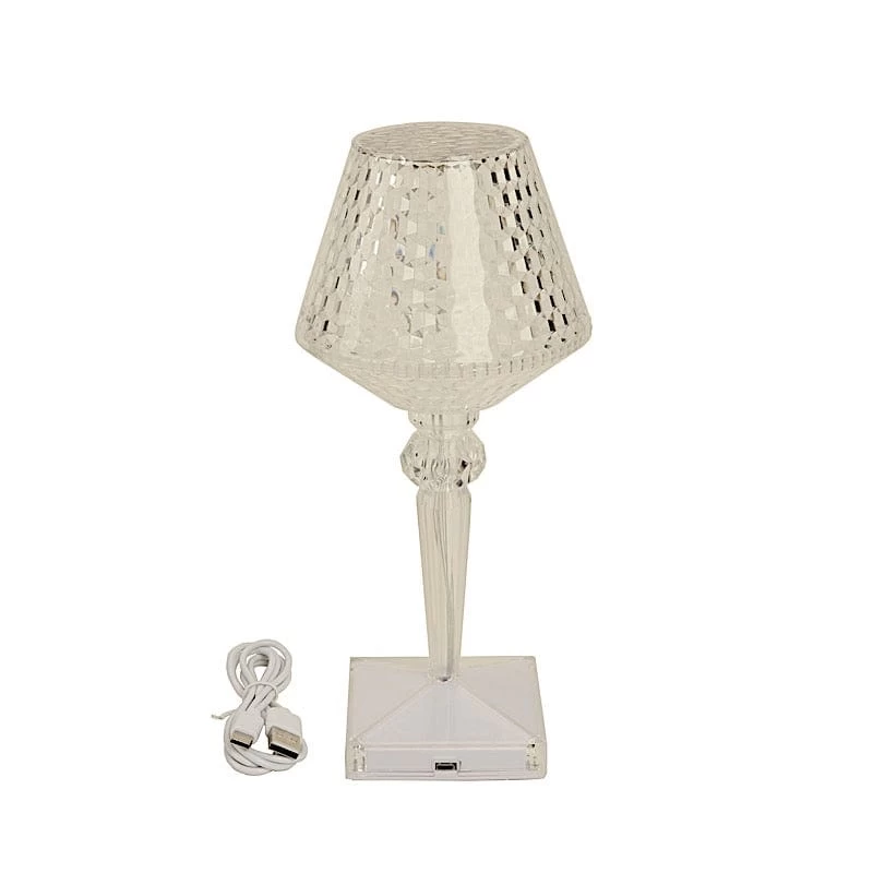 Clear 10 In Tall Acrylic Crystal Cup Shape Table Lamp USB Rechargeable LED Light - Image 9