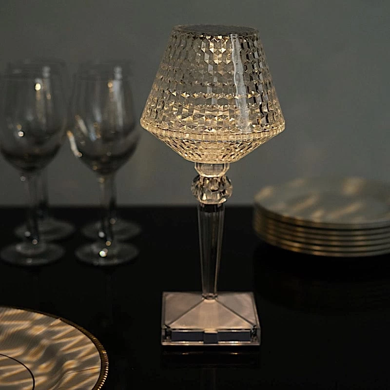 Clear 10 In Tall Acrylic Crystal Cup Shape Table Lamp USB Rechargeable LED Light - Image 8