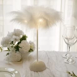 15 In Feather LED Table Lamp Centerpiece Battery Operated Desk Light