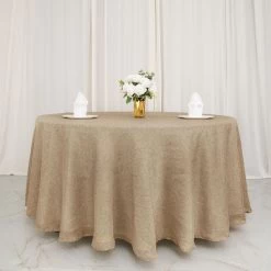 120 In Natural Round Faux Burlap Tablecloth