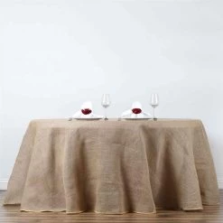 120 Inch Natural Brown Burlap Round Tablecloth