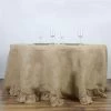 120 Inch Natural Brown Burlap Ruffled Round Tablecloth