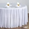 120 Inch White Satin Fitted Round Tablecloth With 3 Layered Tulle