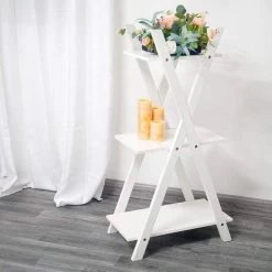 44 In Tall White 3 Tier Natural Wooden Plant Stand Display Rack