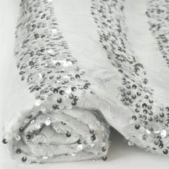 54 Inch X 4 Yards Silver And White Stripes Sequined Lace Fabric Bolt