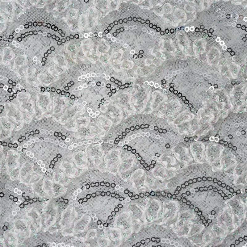 54 Inch X 4 Yards White Sequins And Lace On Tulle Fabric Bolt