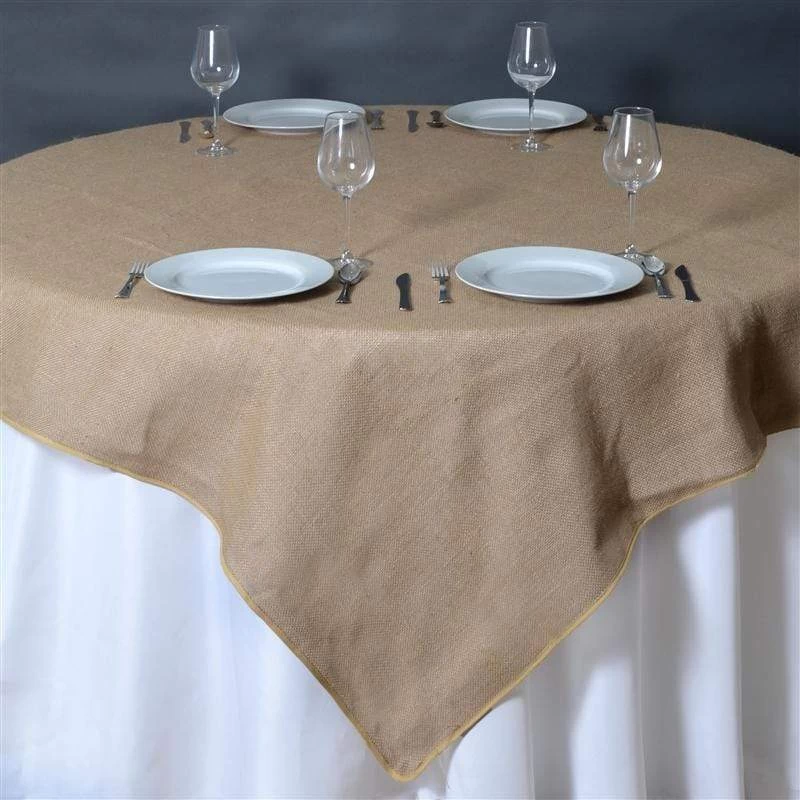 60 Inch Natural Brown Burlap Square Table Overlay