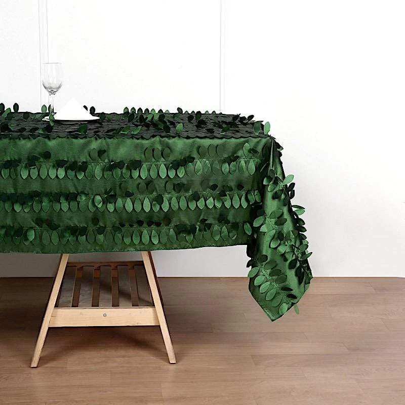 60x102 In Green Taffeta Rectangle Tablecloth With Leaf Petals Design - Image 6