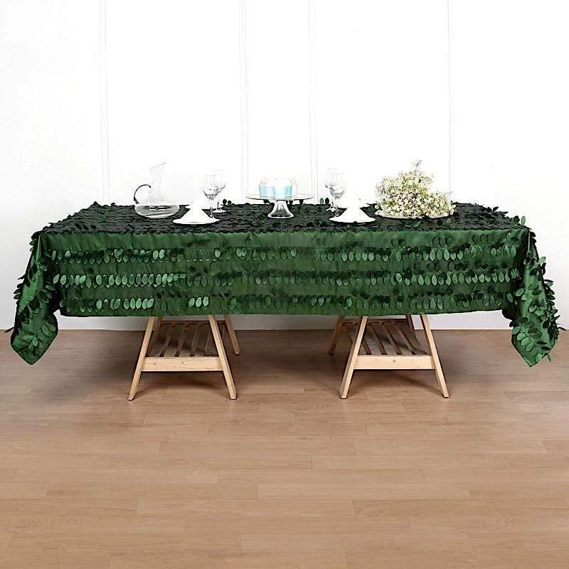 60x102 In Green Taffeta Rectangle Tablecloth With Leaf Petals Design - Image 2