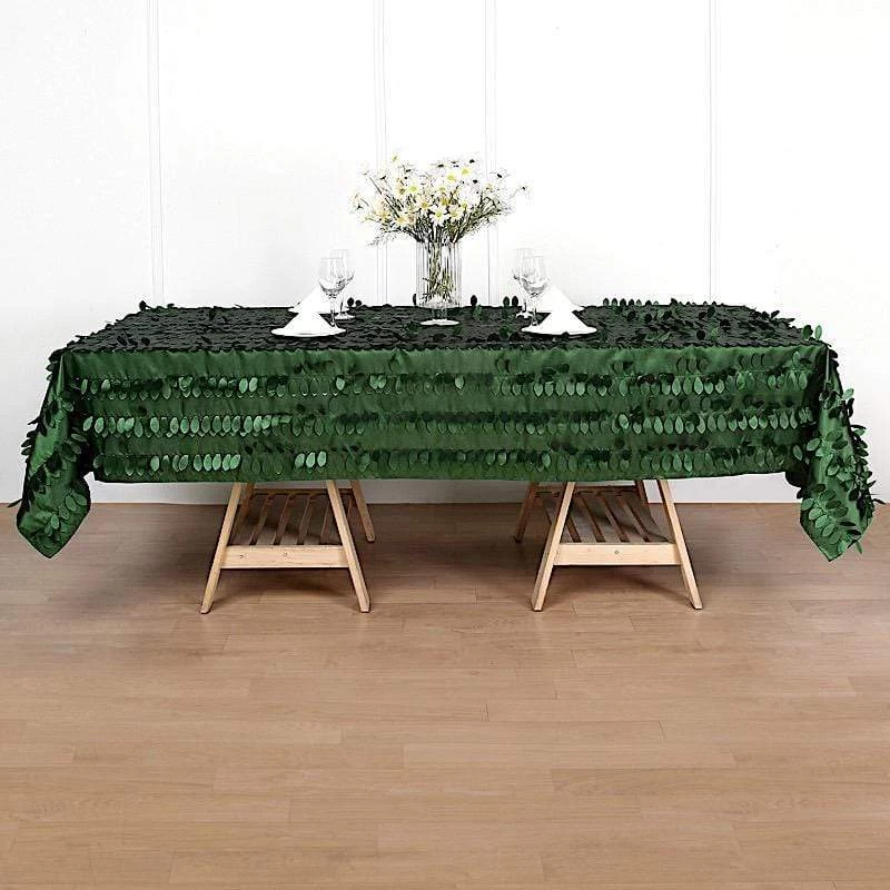 60x102 In Green Taffeta Rectangle Tablecloth With Leaf Petals Design - Image 3