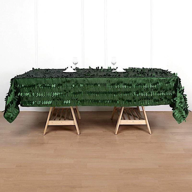 60x102 In Green Taffeta Rectangle Tablecloth With Leaf Petals Design - Image 5
