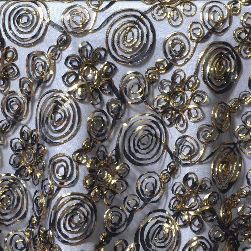 72 Inch Black Gold Raised Roses Square Lace Table Overlay - Image 2