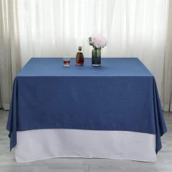 85 Inch Dark Blue Faux Denim Polyester Table Overlay