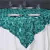 85 Inches Turquoise Raised Roses Square Satin Table Overlay