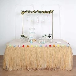 9 Feet X 29" Hawaiian Natural Raffia Tropical Plastic Luau Table Skirt