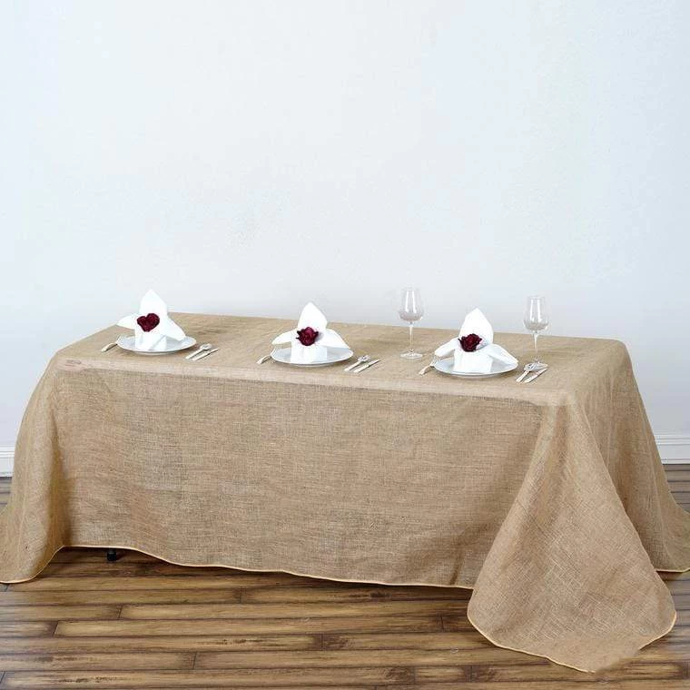 90 In X 132 In Natural Brown Burlap Rectangular Tablecloth - Image 3