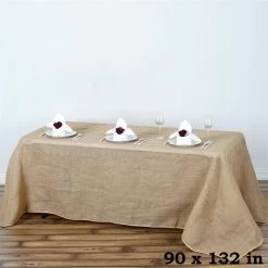 90 In X 132 In Natural Brown Burlap Rectangular Tablecloth