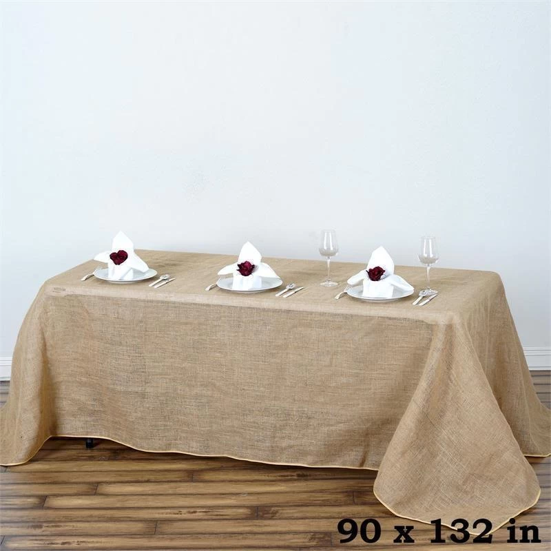 90 In X 132 In Natural Brown Burlap Rectangular Tablecloth