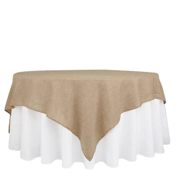 90 Inch Natural Faux Burlap Square Table Overlay - Image 6