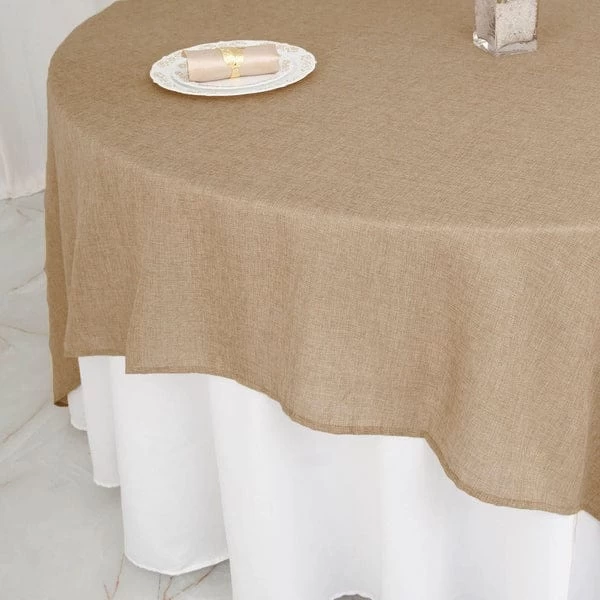 90 Inch Natural Faux Burlap Square Table Overlay - Image 3