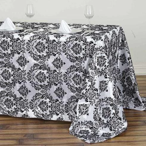 90" X 132" Black Flocking Damask Rectangular Tablecloth - Image 4