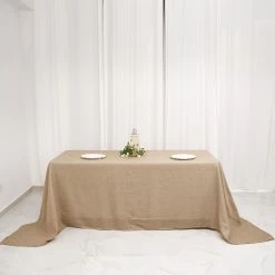 90x132 In Natural Rectangular Faux Burlap Tablecloth