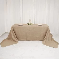 90x156 In Natural Rectangular Faux Burlap Tablecloth